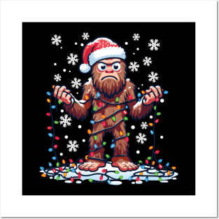 Funny Bigfoot Santa Christmas Lights Mishap Posters and Art
